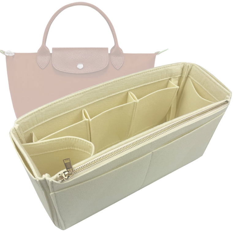 Organizer for [Le Pliage Original M Handbag, Longchamp] Tote Purse Bag Insert Liner Shaper (Felt, Wide Open Pockets)