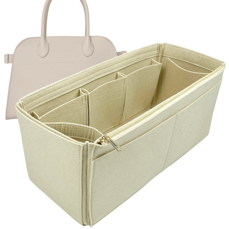 Organizer for [Soft Margaux 12 Bag in Leather, The Row] Tote Purse Bag Insert Liner Shaper (Felt, Wide Open Pockets)
