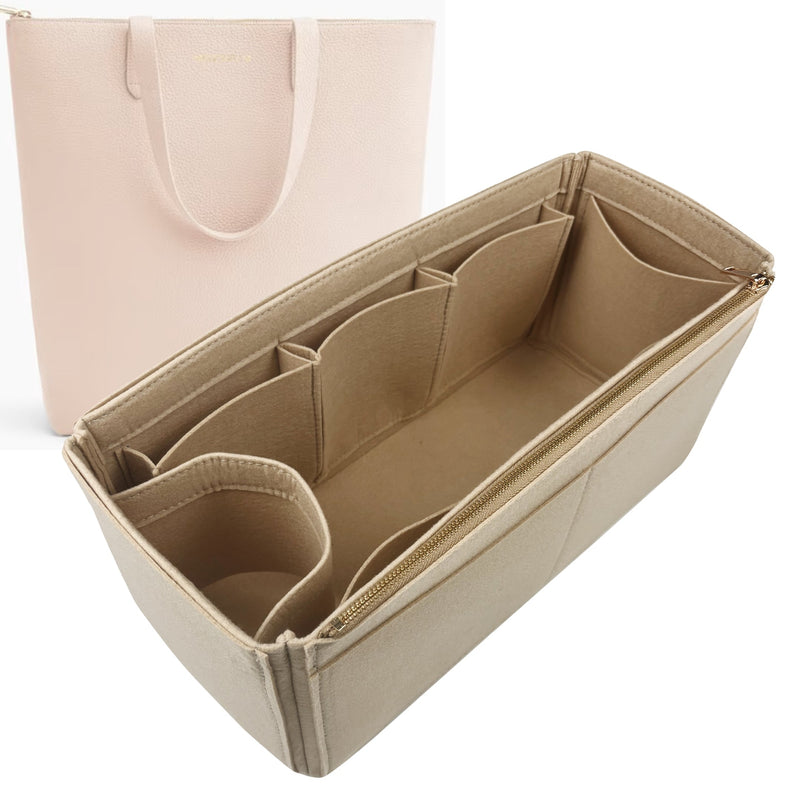 Organizer for [Tall Structured Leather Tote, Cuyana] Tote Purse Bag Insert Liner Shaper (Felt, Wide Open Pockets)