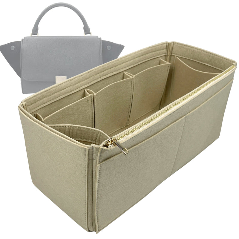 Organizer for [Trapeze Large, Celine] Tote Purse Bag Insert Liner Shaper (Felt, Wide Open Pockets)