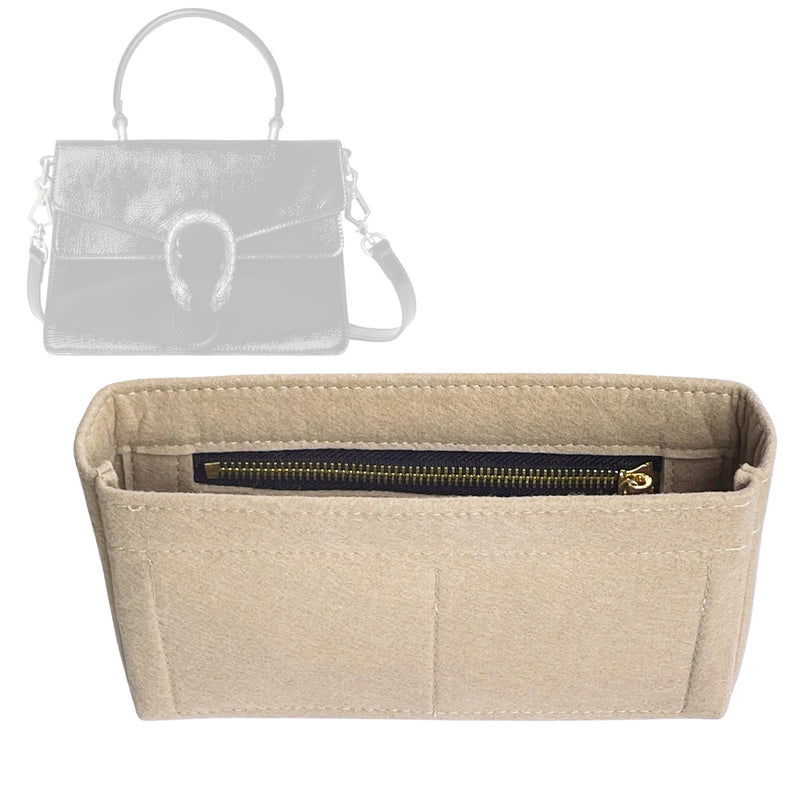 Organizer for [Dionysus Small top handle bag, Gucci] Tote Purse Bag Insert Organiser Liner Shaper (Felt, Slim with Zip Pocket)