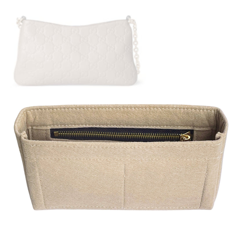 Organizer for [GG Emblem medium shoulder bag, 11.6W x 6.3H x 0.8D, Gucci] Tote Purse Bag Insert Organiser Liner Shaper (Felt, Slim with Zip Pocket)