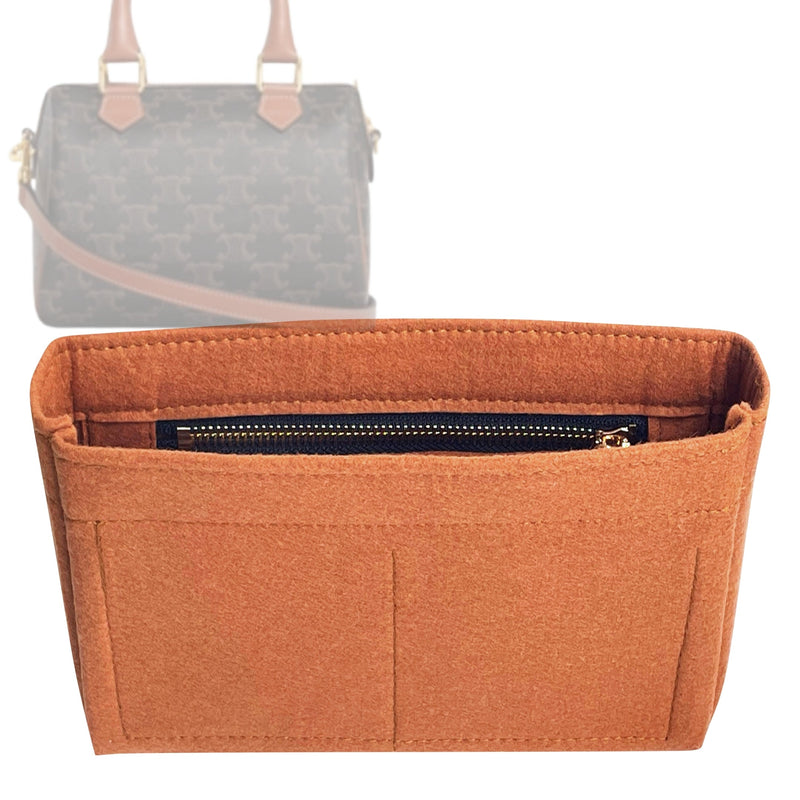 Organizer for [SMALL BOSTON, Celine] Tote Purse Bag Insert Liner Shaper (Felt, Slim with Zip Pocket)