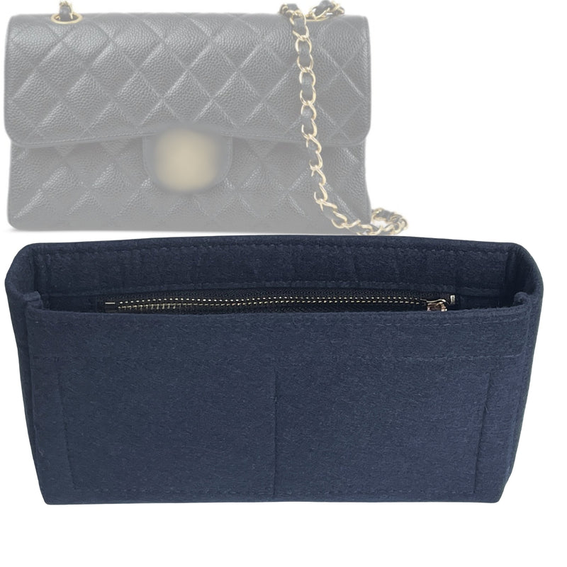 Organizer for [Large Classic Flap, Chanel] Tote Purse Bag Insert Liner Shaper (Felt, Slim with Zip Pocket)