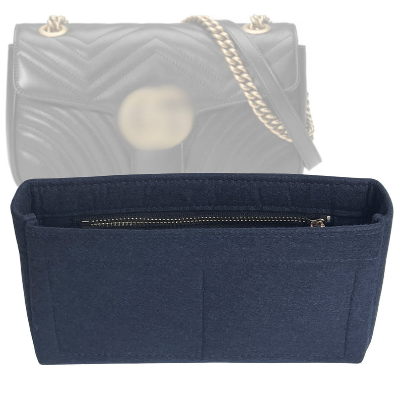 Organizer for [Marmont Small, Gucci] Tote Purse Bag Insert Liner Shaper (Felt, Slim with Zip Pocket)