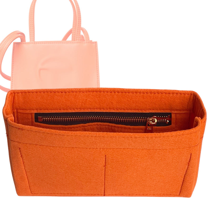 Organizer for [Small Shopping Bag, Telfar] Tote Purse Bag Insert Liner Shaper (Felt, Slim with Zip Pocket)