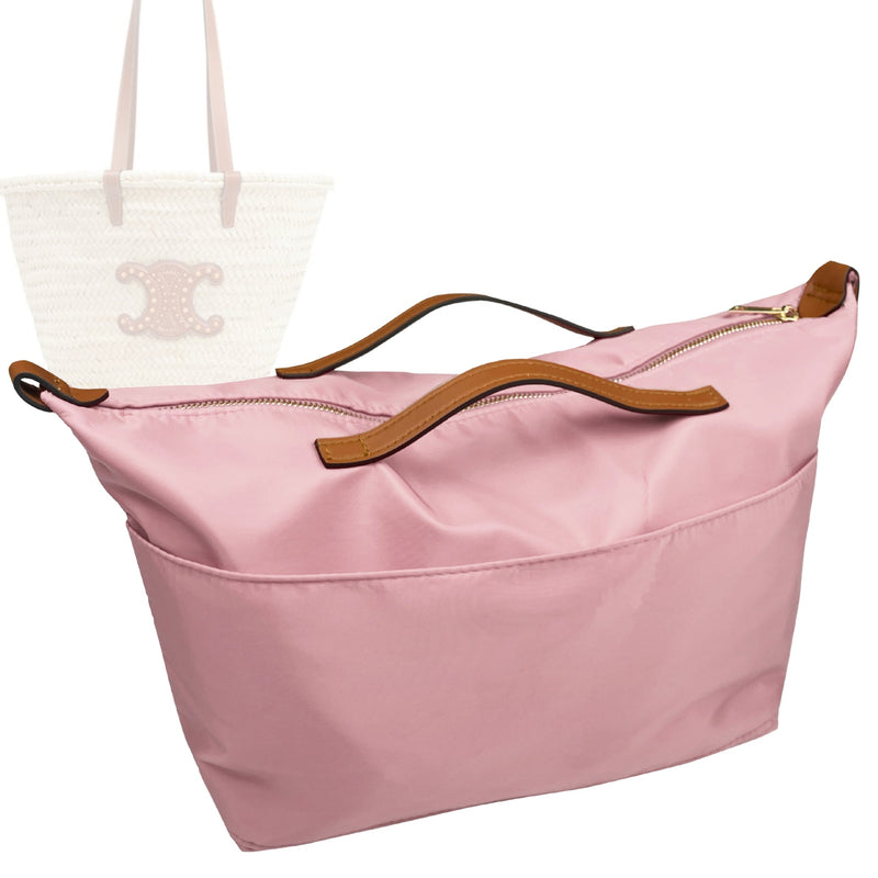 Organizer for [Classic Panier in Palm Leaves and Calfskin Medium, Celine] Tote Purse Bag Insert Organiser Liner Shaper (Nylon, Zip Cover with Handle)