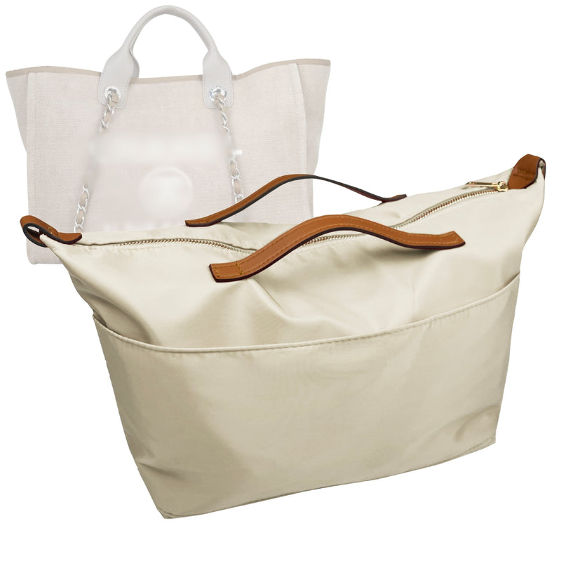 Organizer for [Deauville Canvas Medium, Chanel] Tote Purse Bag Insert Liner Shaper (Nylon, Zip Cover with Handle)