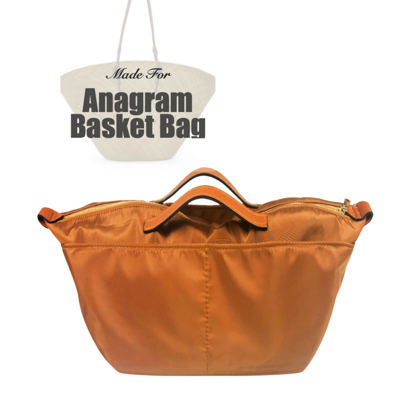 Organizer for [Medium Anagram Basket bag in iraca palm and calfskin, Loewe] Tote Purse Bag Insert Liner Shaper (Nylon, Zip Cover with Handle)