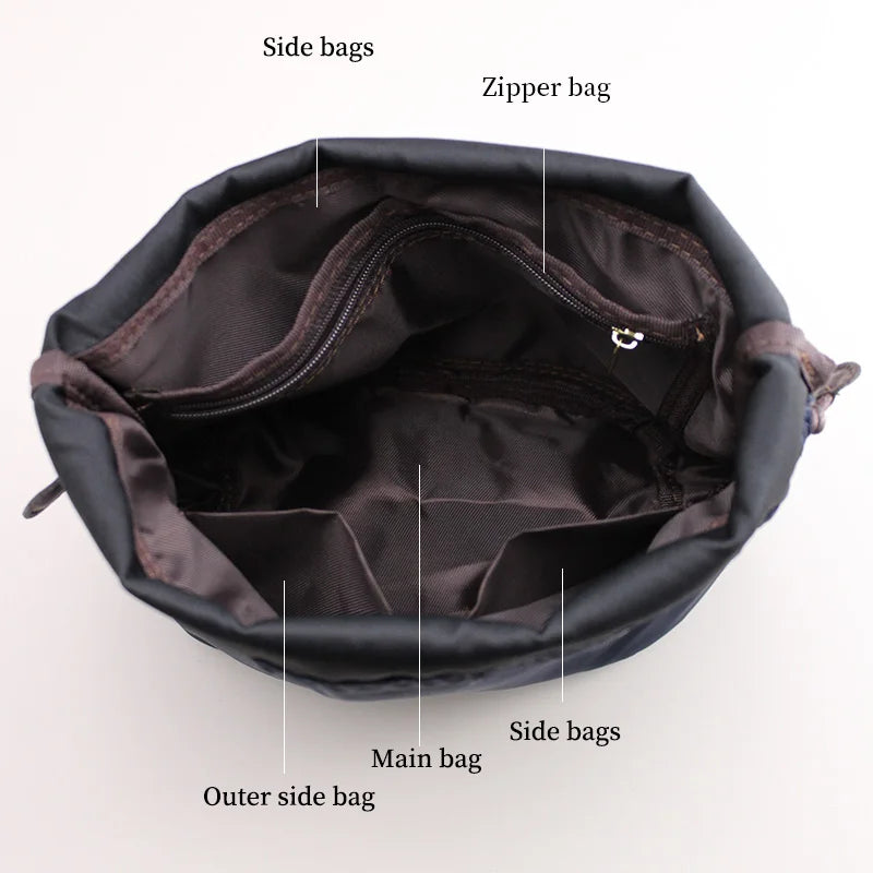 TINBERON Bag Organizer Insert Nylon Make Up Cosmetic Bag Fits For Luxury Bucket Bag Liner Handbag Travel Insert Bag Makeup Bags