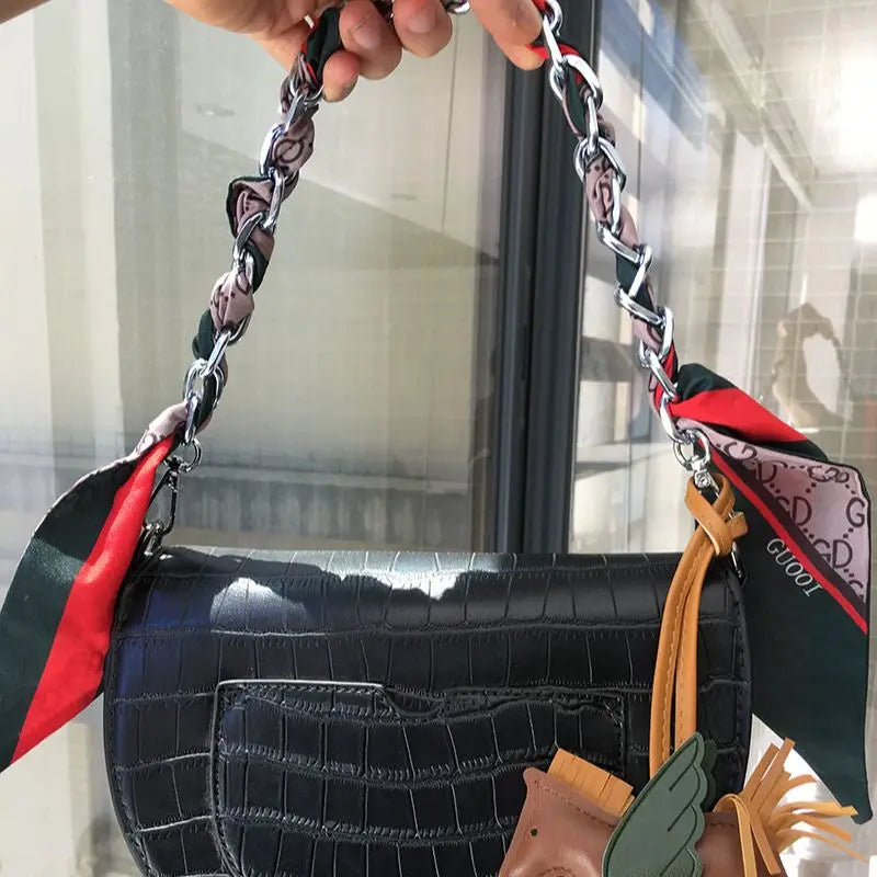 Silk Scarf Ribbon Handbag Accessories Chain Fashion Scarf Metal Chain Handle Bag Decor Bow Multifunction Ribbon Handbag Strap