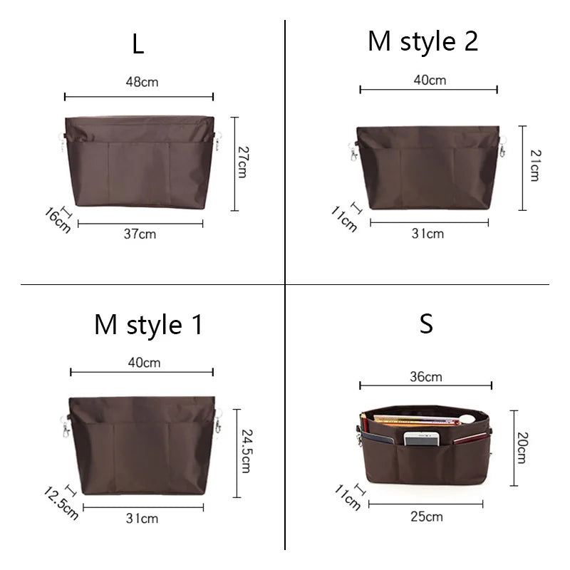 TINBERON Bag Liner Detachable Zip Pocket Tote Organizer Insert Storage Bag Ladies Handbags Cosmetic Bags Detachable Bag Liner