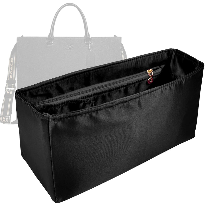 Organizer for [Tote 40 With Signature Canvas, Coach] Tote Purse Bag Insert Organiser Liner Shaper (Silk, Long Zip and Open Compartment)