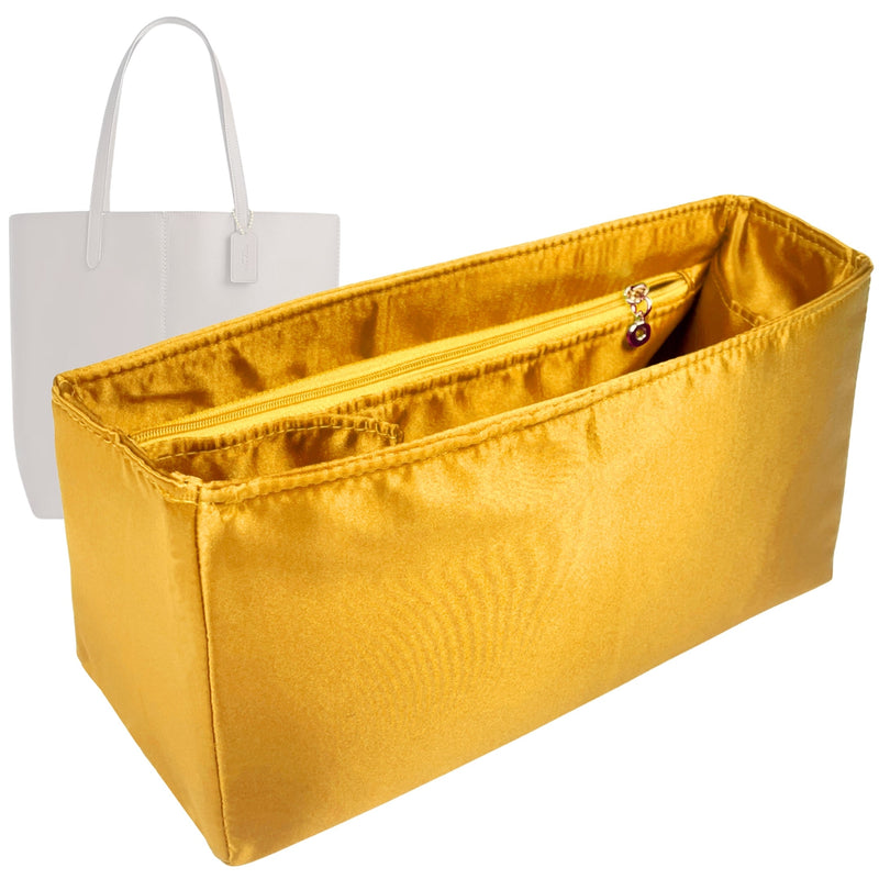 Organizer for [North Tote 32, Coach] Tote Purse Bag Insert Organiser Liner Shaper (Silk, Long Zip and Open Compartment)