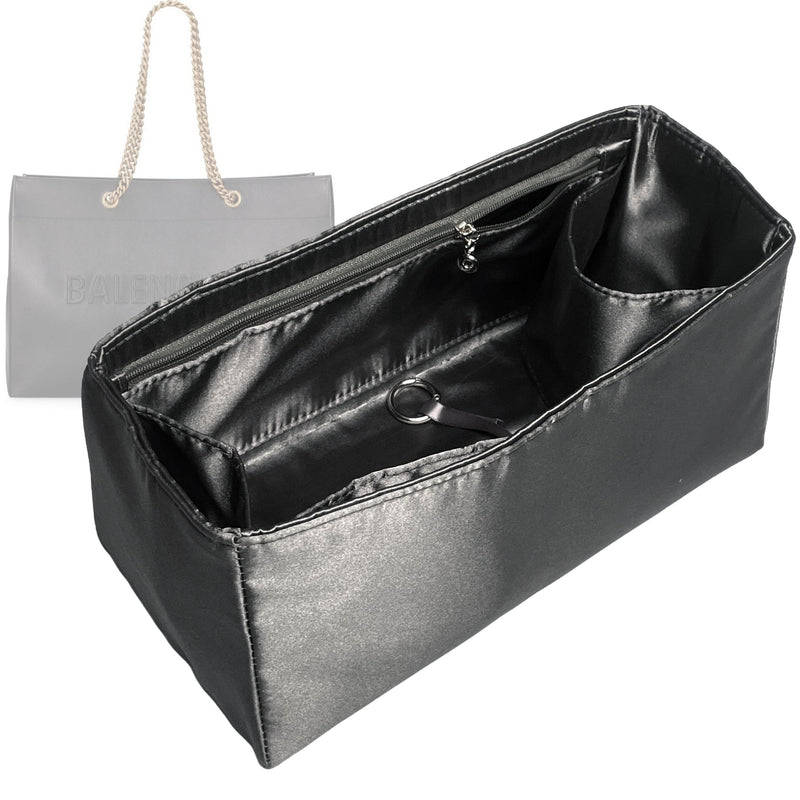 Organizer for [Medium Duty Free Tote, Balenciaga] Tote Purse Bag Insert Organiser Liner Shaper (Silk, Long Zip and Open Compartment)