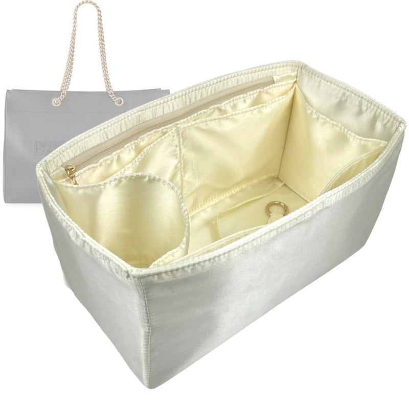 Organizer for [Small Duty Free Tote, Balenciaga] Tote Purse Bag Insert Organiser Liner Shaper (Silk, Long Zip and Open Compartment)