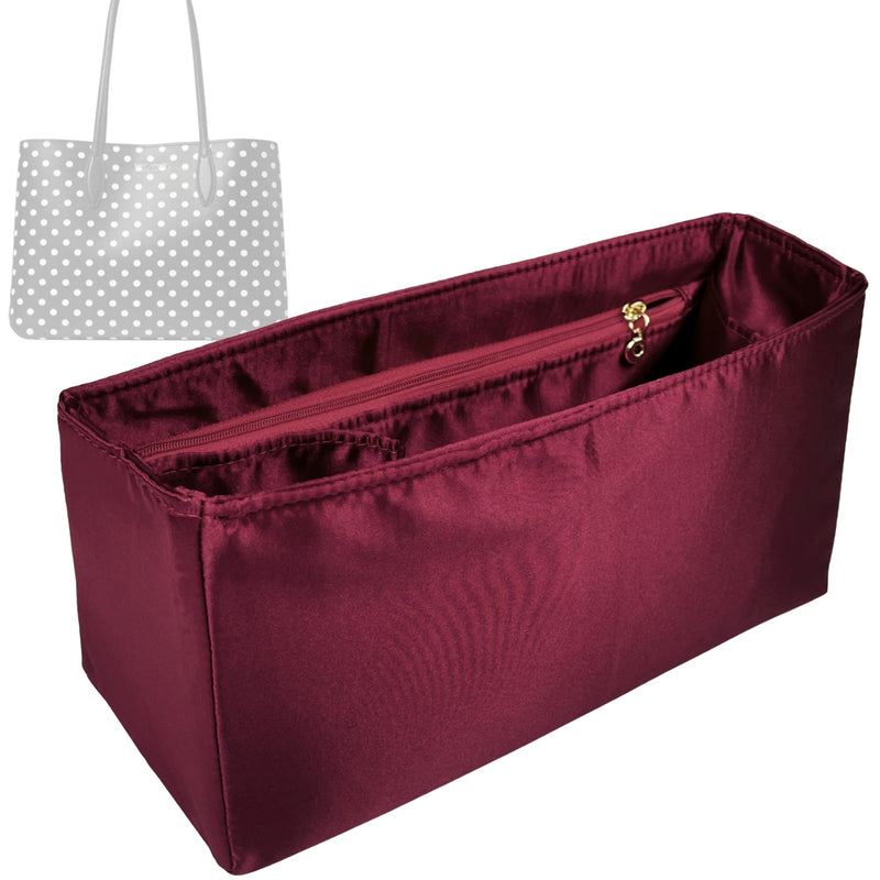 Organizer for [All Day Domino Dot Large Tote, Kate Spade] Tote Purse Bag Insert Organiser Liner Shaper (Silk, Long Zip and Open Compartment)