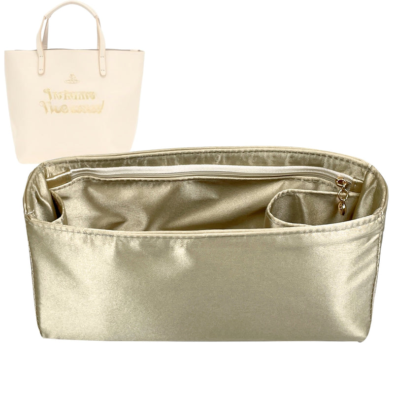 Organizer for [Studio Shopper, Vivienne Westwood] Tote Purse Bag Insert Organiser Liner Shaper (Silk, Long Zip and Open Compartment)