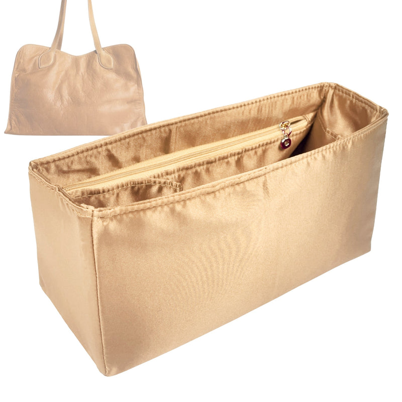 Organizer for [Medium Jack - Heritage Broken-In Leather, Parker Thatch] Tote Purse Bag Insert Organiser Liner Shaper (Silk, Long Zip and Open Compartment)