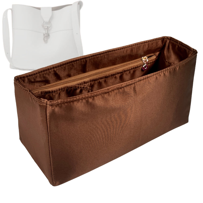 Organizer for [Sac MOUSQUETON Large, Helene Nepomiatzi] Tote Purse Bag Insert Organiser Liner Shaper (Silk, Long Zip and Open Compartment)