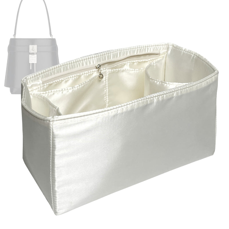 Organizer for [Medium Shark Lock bucket bag in Box leather, Givenchy] Tote Purse Bag Insert Organiser Liner Shaper (Silk, Long Zip and Open Compartment)
