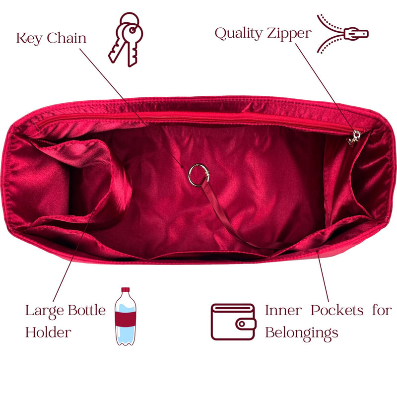 Organizer for [Le Pliage Cuir Top Handle Medium, Longchamp] Bag Insert (Silk, Full-width Zip and Open Pocket)