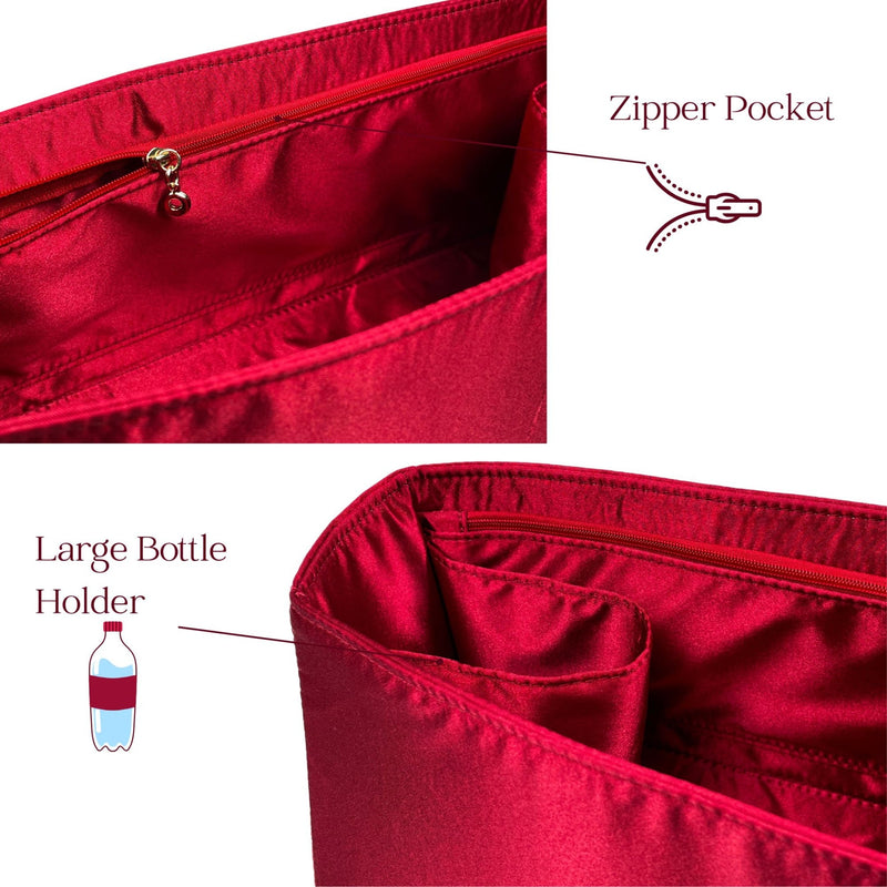 Organizer for [The Mini Zip Bucket, Rothys] Bag Insert (Silk, Full-width Zip and Open Pocket)