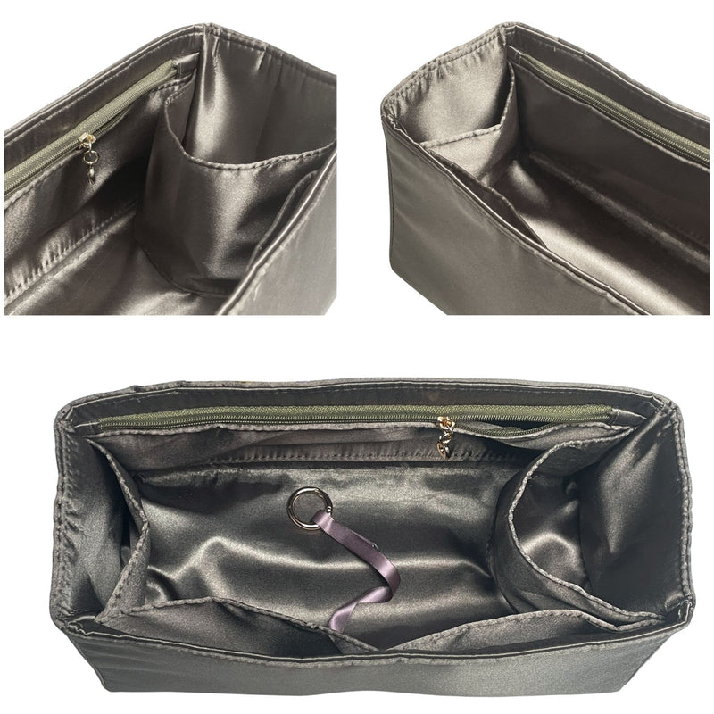 Organizer for [Le Pliage Original M Tote, Longchamp] Bag Insert (Silk, Full-width Zip and Open Pocket)