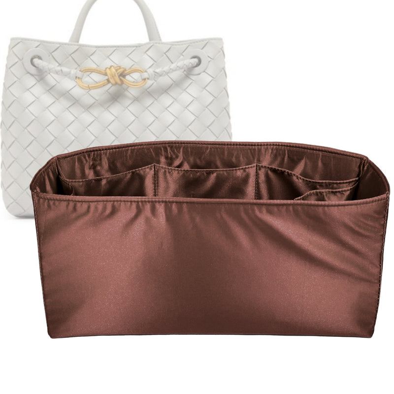 Organizer for [Small Andiamo, Bottega Veneta] Tote Purse Bag Insert Liner Shaper (Silk, Full-width Zip and Open Pocket)