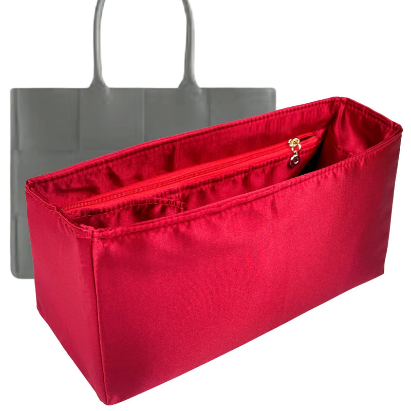 Organizer for [Small Arco Tote, Bottega Veneta] Tote Purse Bag Insert Liner Shaper (Silk, Full-width Zip and Open Pocket)