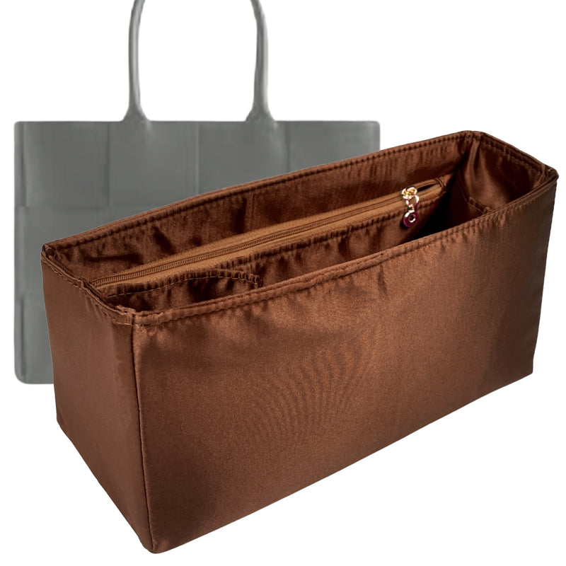 Organizer for [Mini East-West Arco Tote, Bottega Veneta] Tote Purse Bag Insert Liner Shaper (Silk, Full-width Zip and Open Pocket)