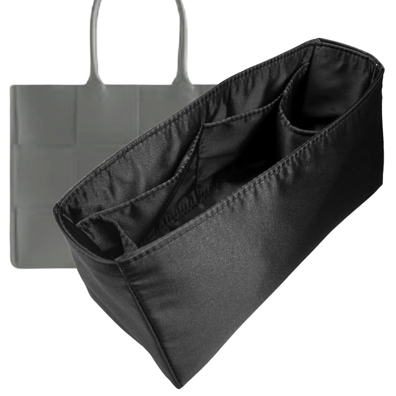 Organizer for [Large Arco Tote, Bottega Veneta] Tote Purse Bag Insert Liner Shaper (Silk, Full-width Zip and Open Pocket)