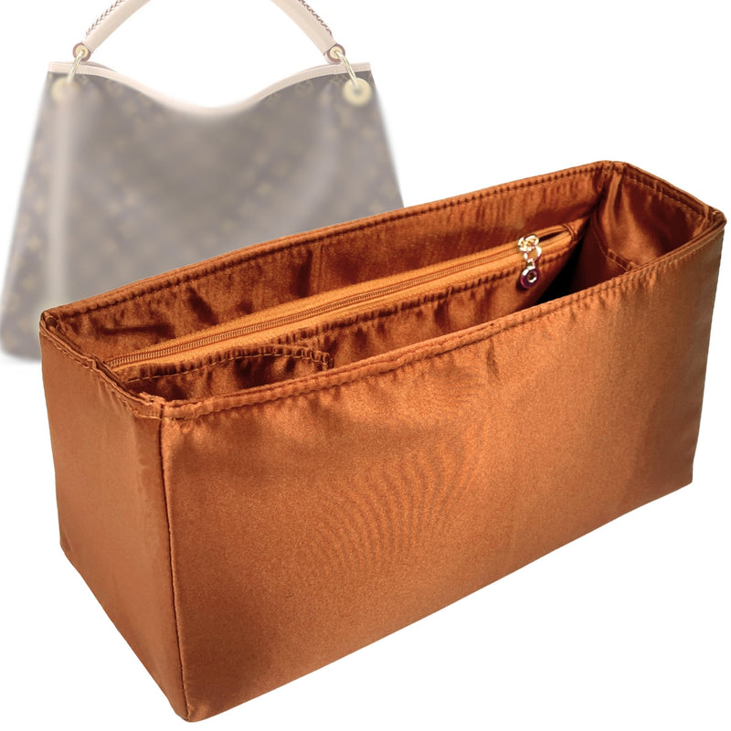 Organizer for [Artsy MM (Medium), LV] Tote Purse Bag Insert Liner Shaper (Silk, Full-width Zip and Open Pocket)