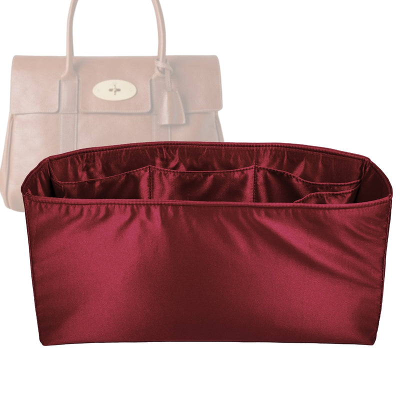 Organizer for [Micro Zipped Bayswater, Mulberry] Tote Purse Bag Insert Liner Shaper (Silk, Full-width Zip and Open Pocket)