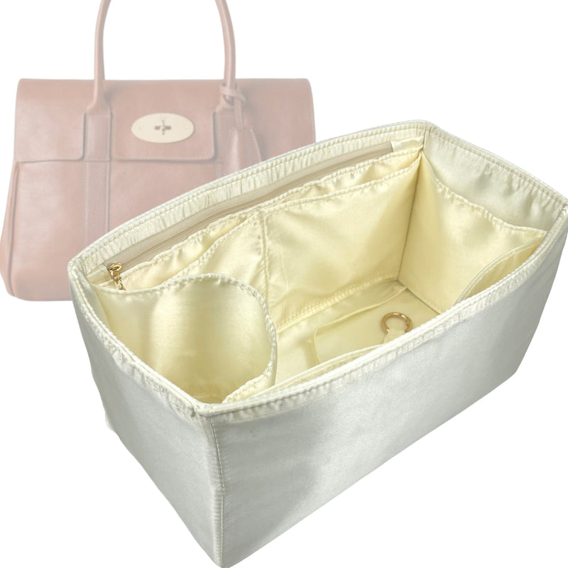 Organizer for [North South Bayswater Tote, Mulberry] Tote Purse Bag Insert Liner Shaper (Silk, Full-width Zip and Open Pocket)