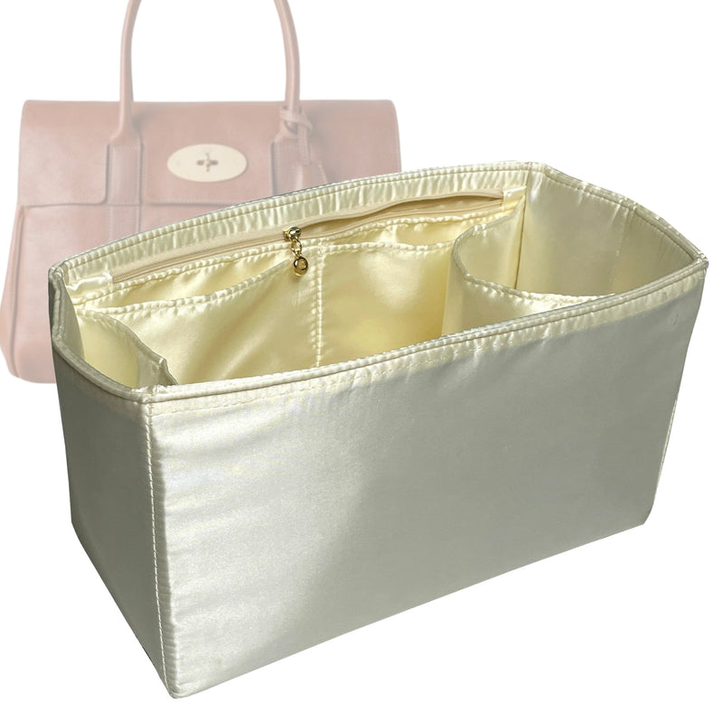 Organizer for [North South Bayswater Tote, Mulberry] Tote Purse Bag Insert Liner Shaper (Silk, Full-width Zip and Open Pocket)
