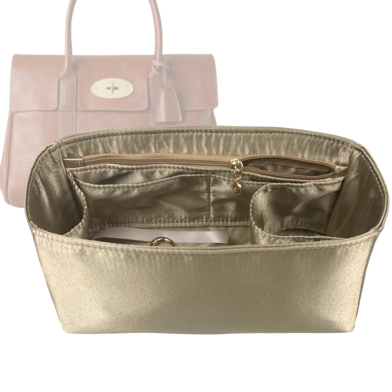 Organizer for [Bayswater Tote, Mulberry] Tote Purse Bag Insert Liner Shaper (Silk, Full-width Zip and Open Pocket)