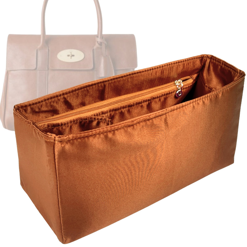 Organizer for [Mini Bayswater, Mulberry] Tote Purse Bag Insert Liner Shaper (Silk, Full-width Zip and Open Pocket)