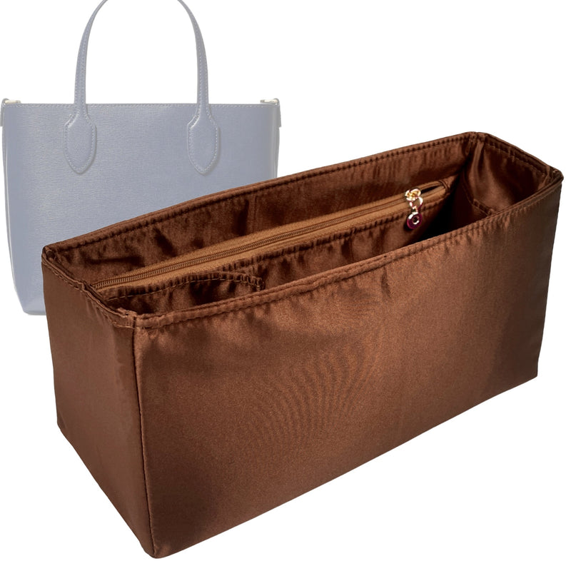 Organizer for [Bleecker Large Zip-top Tote, Kate Spade] Tote Purse Bag Insert Liner Shaper (Silk, Full-width Zip and Open Pocket)