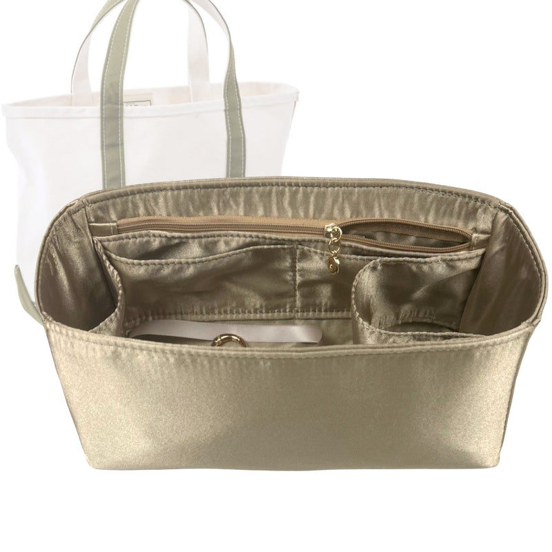 Organizer for [Boat and Tote - Medium, L.L.Bean] Tote Purse Bag Insert Liner Shaper (Silk, Full-width Zip and Open Pocket)