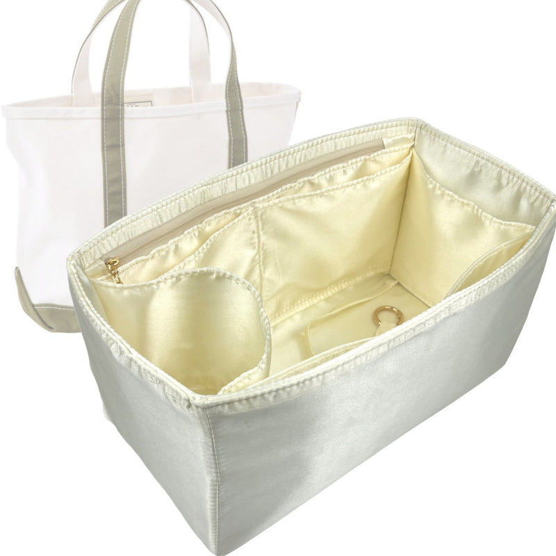 Organizer for [Boat and Tote - Small, L.L.Bean] Tote Purse Bag Insert Liner Shaper (Silk, Full-width Zip and Open Pocket)