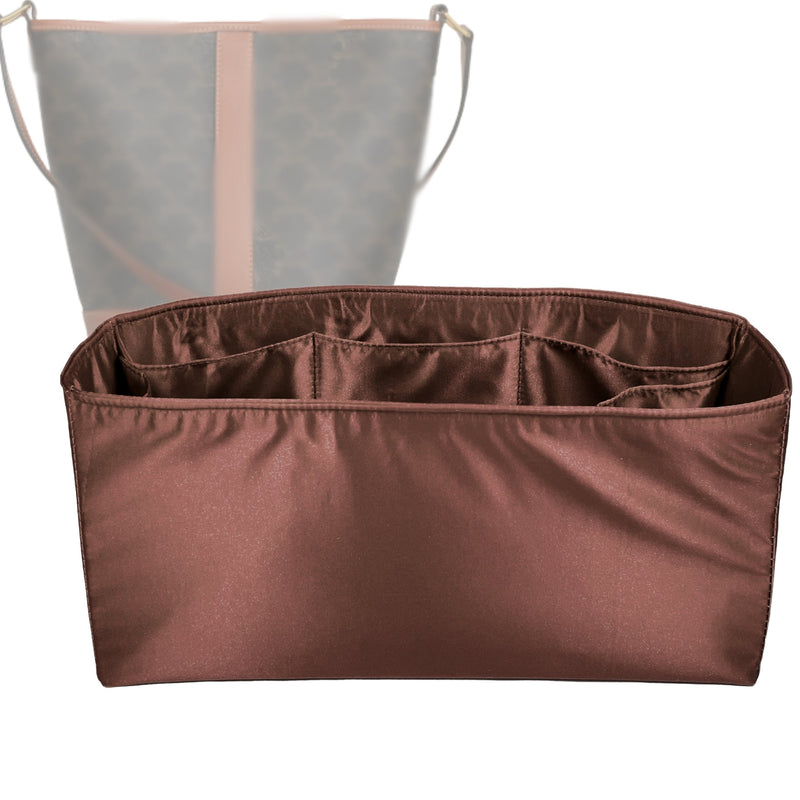 Organizer for [Small Bucket in Triomphe, Celine] Tote Purse Bag Insert Liner Shaper (Silk, Full-width Zip and Open Pocket)