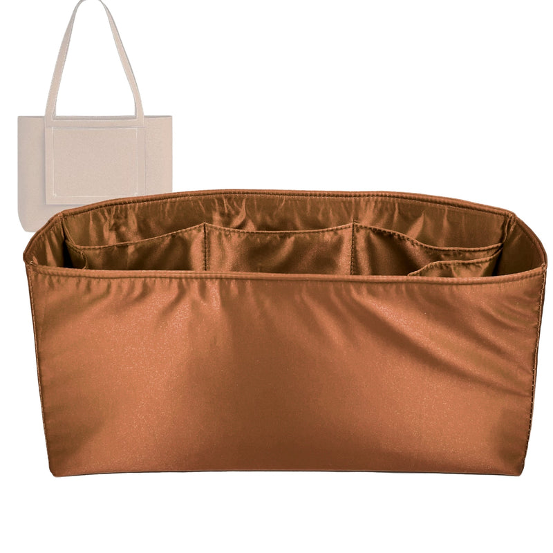 Organizer for [Cabasellier 31, Hermes] Tote Purse Bag Insert Liner Shaper (Silk, Full-width Zip and Open Pocket)