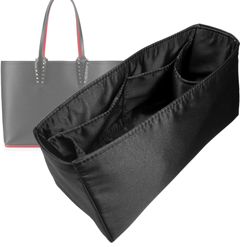 Organizer for [Cabata East West, Christian Louboutin] Tote Purse Bag Insert Liner Shaper (Silk, Full-width Zip and Open Pocket)