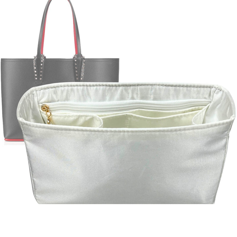 Organizer for [Cabata Tote Small, Christian Louboutin] Tote Purse Bag Insert Liner Shaper (Silk, Full-width Zip and Open Pocket)