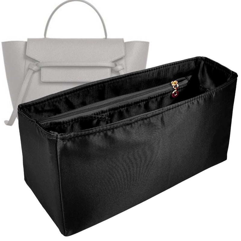Organizer for [Medium Belt Bag, Celine] Tote Purse Bag Insert Liner Shaper (Silk, Full-width Zip and Open Pocket)