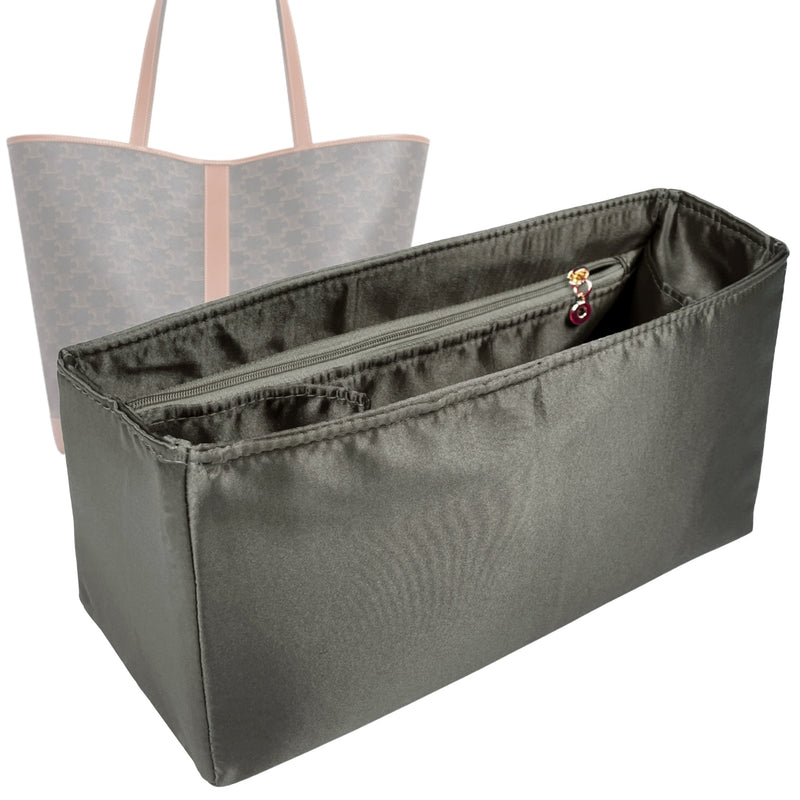Organizer for [Cabas, Celine] Tote Purse Bag Insert Liner Shaper (Silk, Full-width Zip and Open Pocket)