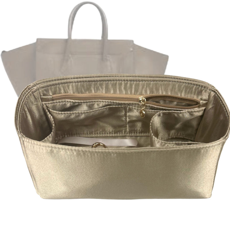 Organizer for [Large Phantom, Celine] Tote Purse Bag Insert Liner Shaper (Silk, Full-width Zip and Open Pocket)