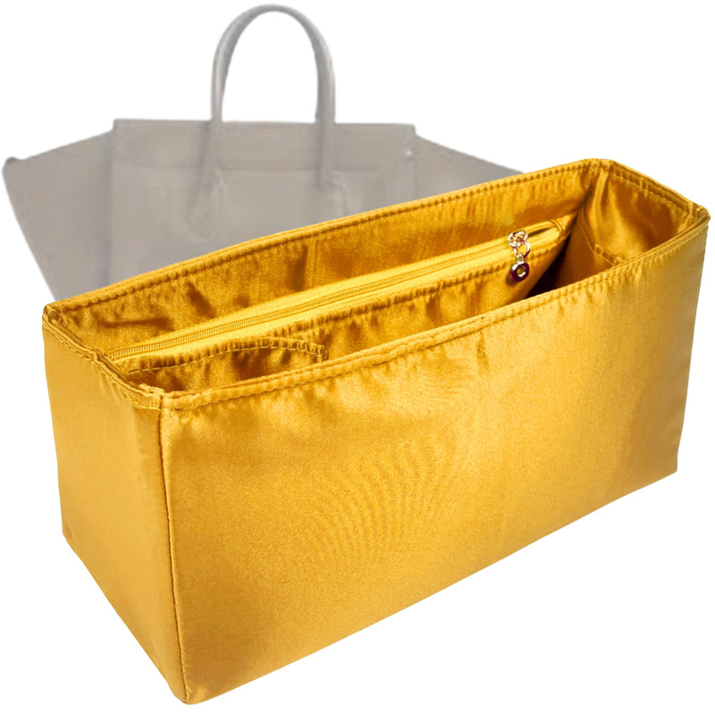 Organizer for [Large Cabas Phantom, Celine] Tote Purse Bag Insert Liner Shaper (Silk, Full-width Zip and Open Pocket)