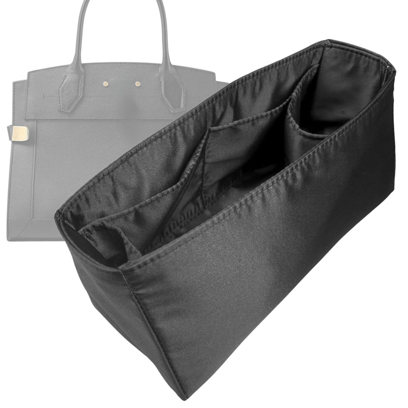 Organizer for [City Steamer MM (Medium), LV] Tote Purse Bag Insert Liner Shaper (Silk, Full-width Zip and Open Pocket)